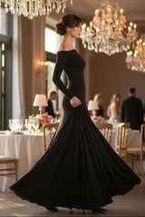 Draped Long Sleeve Maxi Dress in Black