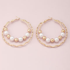 Double Layer Pearl Hoop Earrings