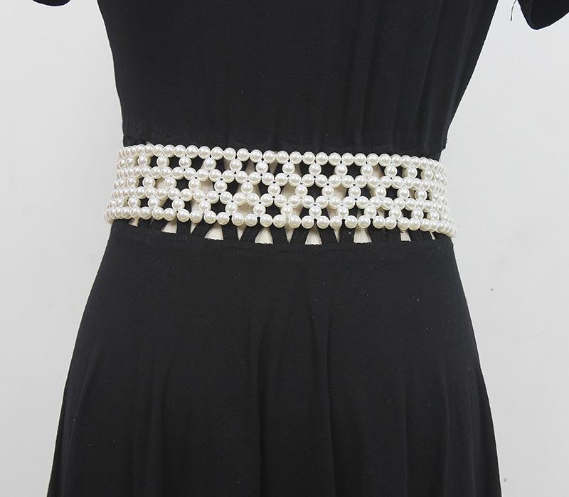 Braided Imitation Pearl Decorative Belt