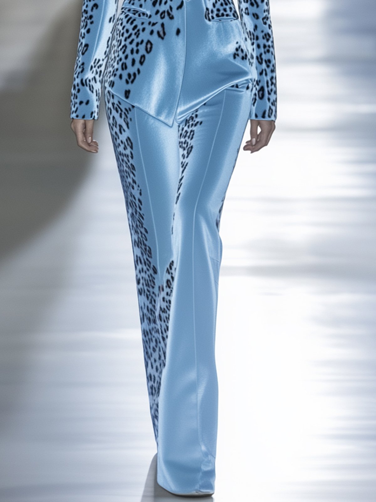 24-Hour-Shipping Sky Blue Velvet Leopard Print Pants