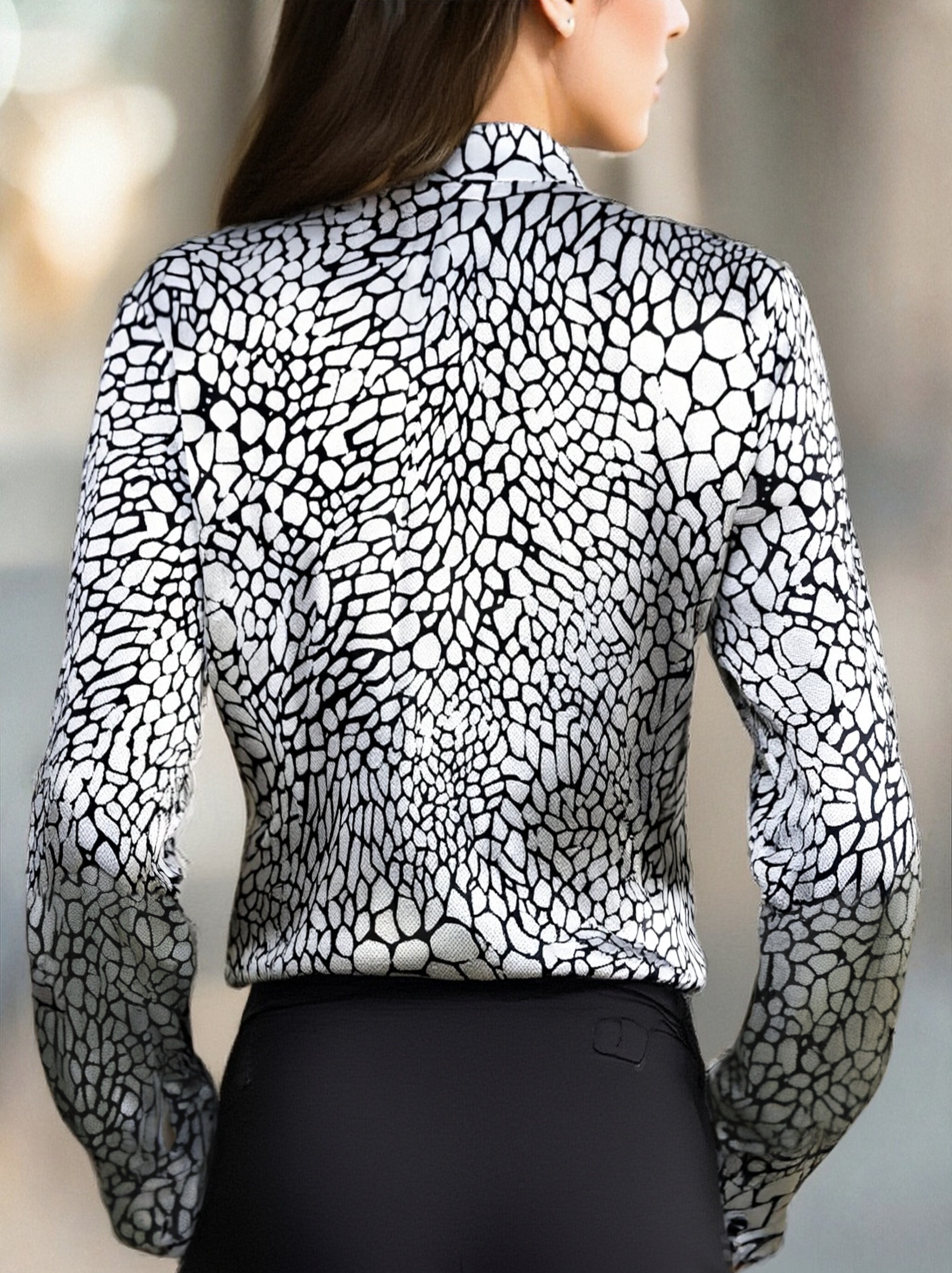 Modern Satin Printed Blouse with Classic Snake Pattern Elegance