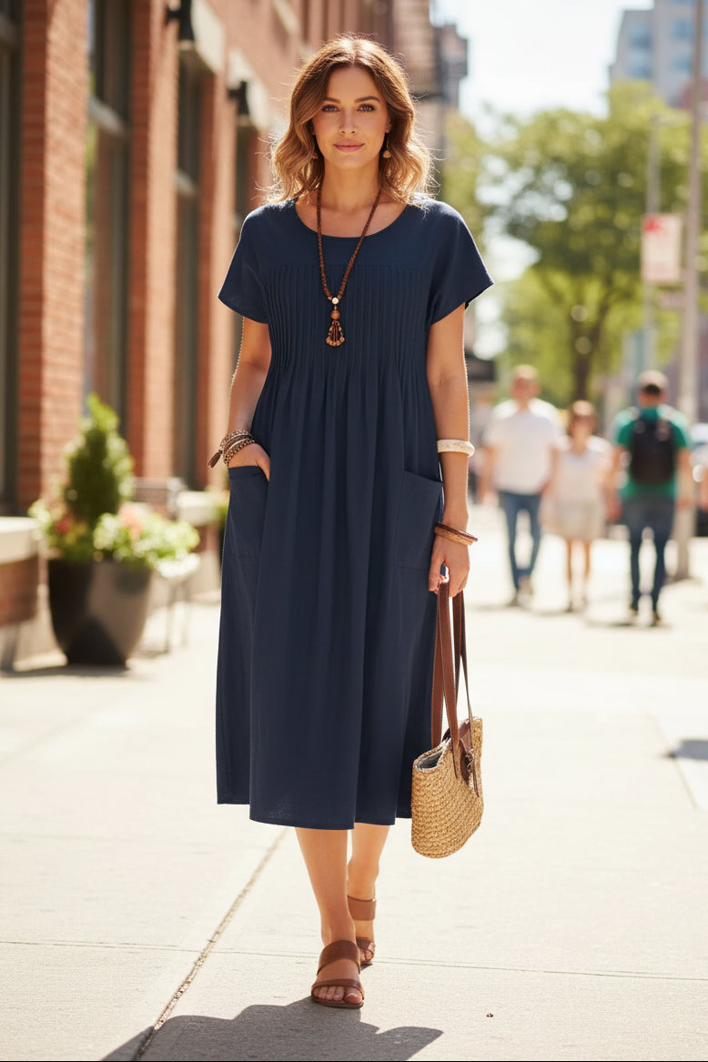 Pleated Bodice Midi Dress