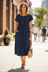 Pleated Bodice Midi Dress