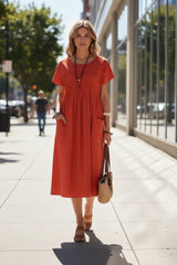 Pleated Bodice Midi Dress